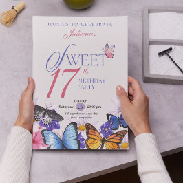 カスタムピンク&ラベンダー17番目の誕生日招待状 招待状