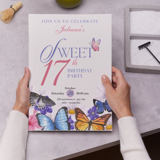 カスタムピンク&ラベンダー17番目の誕生日招待状 招待状