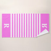 カスタムピンク/白ストライプ色 バスタオル (バスタオル)