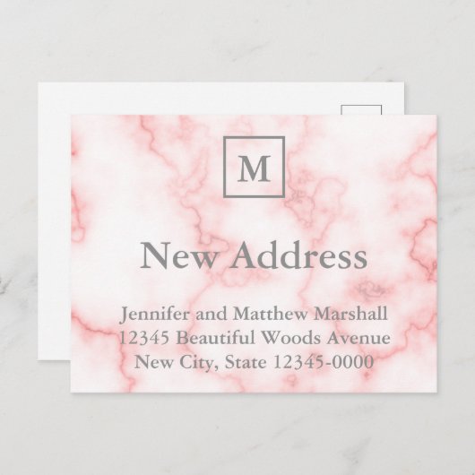 カスタムピンモノグラムのク大理石の新しい住所 ポストカード (正面/裏面)