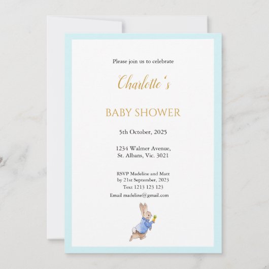 カスタムピーターうさぎ赤ちゃんシャワー 招待状 (裏面)