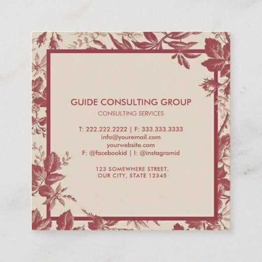 カスタムピーチピンクレッドマルーンスクエアプロフェッショナル スクエア名刺 (裏面)