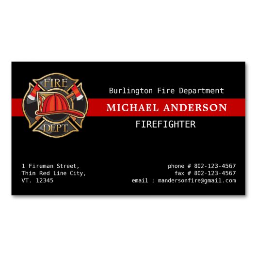 カスタムファイター赤線消防署のロゴ マグネット名刺 (正面)