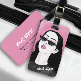 カスタムファッショナブル黒ピンクモダンガールグラフィック ラゲッジタグ