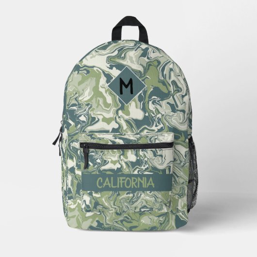 カスタムファッションスタイリッシュ海水色パターン プリントバックパック (正面)