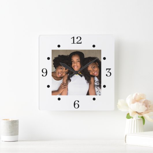 カスタムファミリフォトスクエアウォールクロック スクエア壁時計 (ホーム)