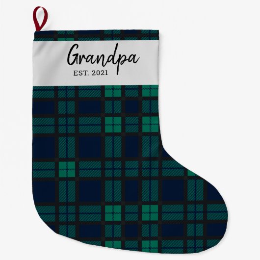 カスタムファミリークラン黒番プレイドチェックタータンチェック ラージクリスマスストッキング (正面)