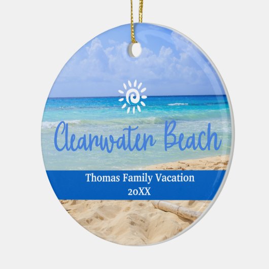 カスタムファミリークリアウォータービーチバケーションクリスマス セラミックオーナメント (左)