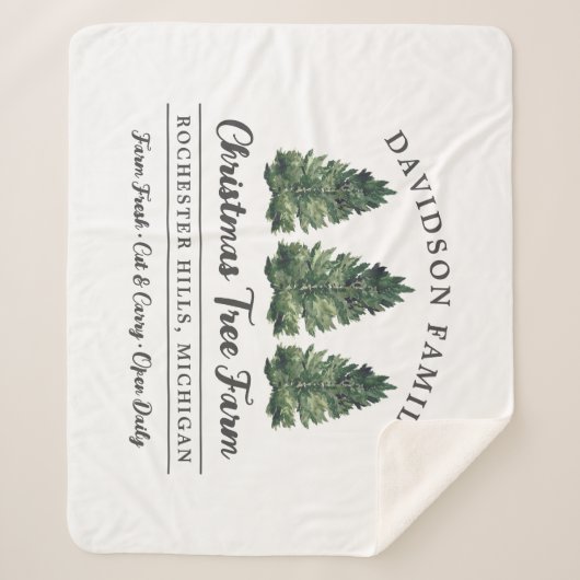 カスタムファミリークリスマスツリーファームホリデー シェルパブランケット (正面)