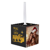 カスタムファミリークリスマスツー写真テンプレート キューブオーナメント (裏面アングル)