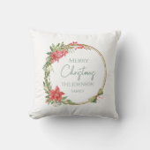 カスタムファミリークリスマスボタニカルゴールデンリース クッション (正面)