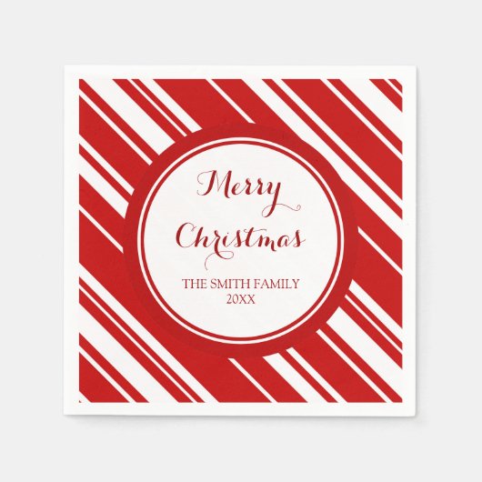 カスタムファミリークリスマスレッストライプドナプキンス スタンダードカクテルナプキン (正面)