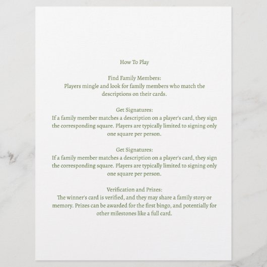 カスタムファミリーツリービンゴリオンパーティーゲーム (裏面)