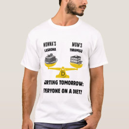 カスタムファミリーディレンマ: ラザニア vs ティラミス バランス tシャツ