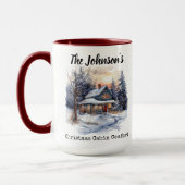 カスタムファミリーネームクリスマスキャビン心地よいマグ マグカップ (左)