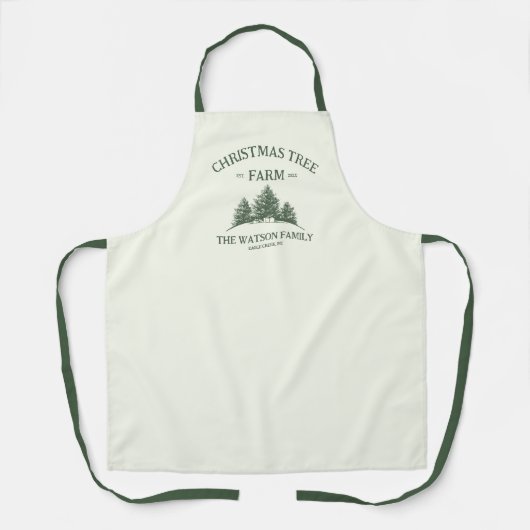 カスタムファミリーネームクリスマスツリーファームレトロ エプロン (正面)