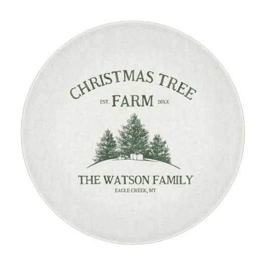 カスタムファミリーネームクリスマスツリーファームレトロ カッティングボード (正面)