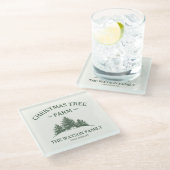 カスタムファミリーネームクリスマスツリーファームレトロ ガラスコースター (アングル)