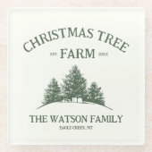 カスタムファミリーネームクリスマスツリーファームレトロ ガラスコースター (正面)