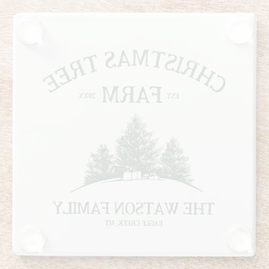 カスタムファミリーネームクリスマスツリーファームレトロ ガラスコースター (裏面)