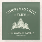 カスタムファミリーネームクリスマスツリーファームレトロ ガラスコースター (正面)