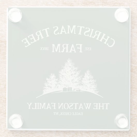 カスタムファミリーネームクリスマスツリーファームレトロ ガラスコースター (裏面)