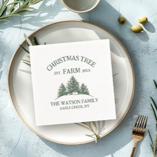 カスタムファミリーネームクリスマスツリーファームレトロ スタンダードカクテルナプキン