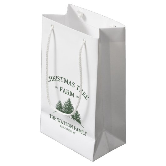 カスタムファミリーネームクリスマスツリーファームレトロ スモールペーパーバッグ (正面アングル)