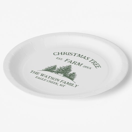 カスタムファミリーネームクリスマスツリーファームレトロ ペーパープレート (アングル)