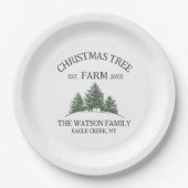 カスタムファミリーネームクリスマスツリーファームレトロ ペーパープレート (正面)