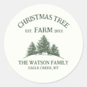カスタムファミリーネームクリスマスツリーファームレトロ ラウンドシール (正面)