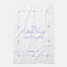 カスタムファミリーネームビーチハウスコースタルブルーシェル キッチンタオル