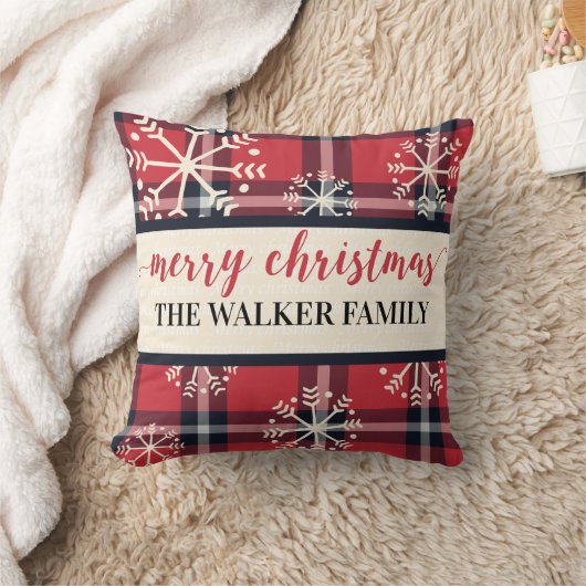 カスタムファミリーネームプライド&スノーフレークスホリデー クッション (ブランケット)