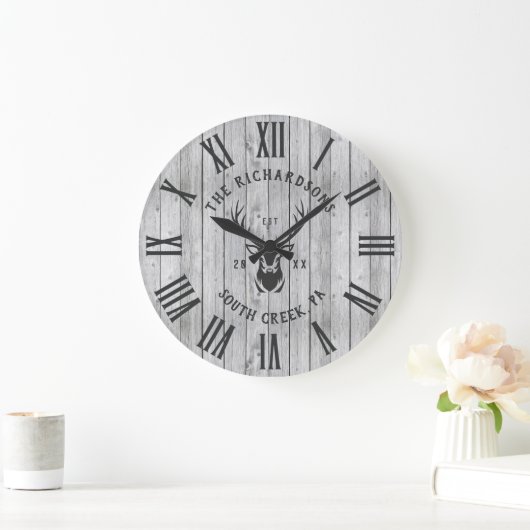 カスタムファミリーネーム素朴ファームハウスウッドモダン ラージ壁時計 (ホーム)