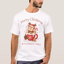 カスタムファミリーネーム ジカ 鹿 クリスマス メンズTシャツ