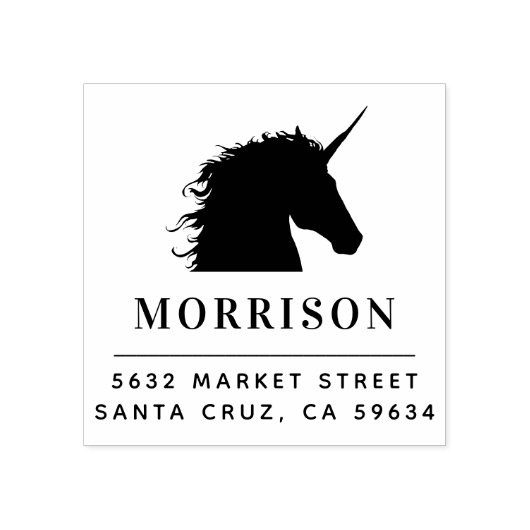 カスタムファミリーネーム&ユニコーン差出人住所ウッド ラバースタンプ (インプリント)