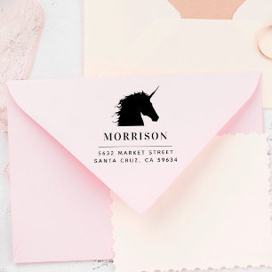 カスタムファミリーネーム&ユニコーン差出人住所ウッド ラバースタンプ