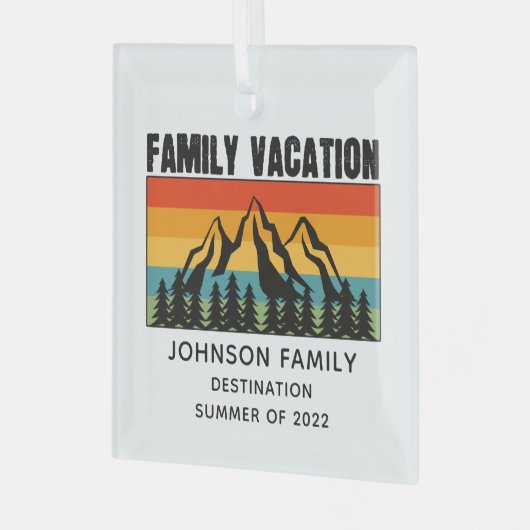 カスタムファミリーバケーションマウンテンズハイキングキャンプ ガラスオーナメント (正面左)