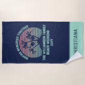 カスタムファミリーバケーションレトロトロピカルビーチトリップ ビーチタオル (正面)