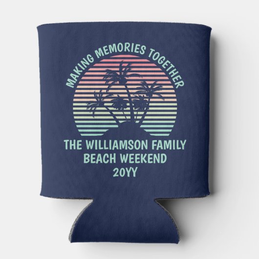 カスタムファミリーバケーションレトロトロピカルビーチトリップ 缶クーラー (裏面)