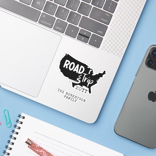 カスタムファミリーバケーション |家族旅行アメリカの地図 シール (ノートパソコンとiPhone)