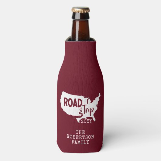 カスタムファミリーバケーション |家族旅行アメリカの地図 ボトルクーラー (ボトル正面)