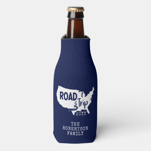カスタムファミリーバケーション |家族旅行アメリカの地図 ボトルクーラー (ボトル正面)
