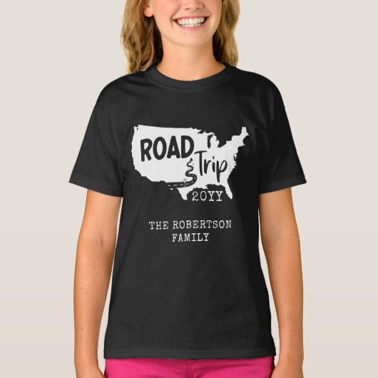 カスタムファミリーバケーション |家族旅行アメリカの地図 Tシャツ (正面)