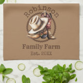 カスタムファミリーファームウエスタンカウボーブーツ キッチンタオル (折り畳み)