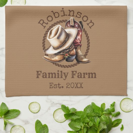 カスタムファミリーファームウエスタンカウボーブーツ キッチンタオル (折り畳み)