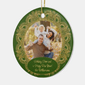 カスタムファミリーフォトクリスマス パーソナライズドテキスト セラミックオーナメント (左)