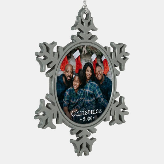 カスタムファミリーフォトホリデー スノーフレークピューターオーナメント (左)