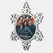 カスタムファミリーフォトホリデー スノーフレークピューターオーナメント (右)