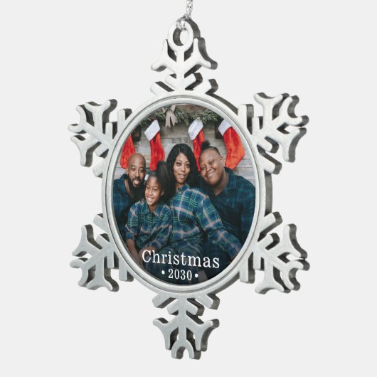カスタムファミリーフォトホリデー スノーフレークピューターオーナメント (右)